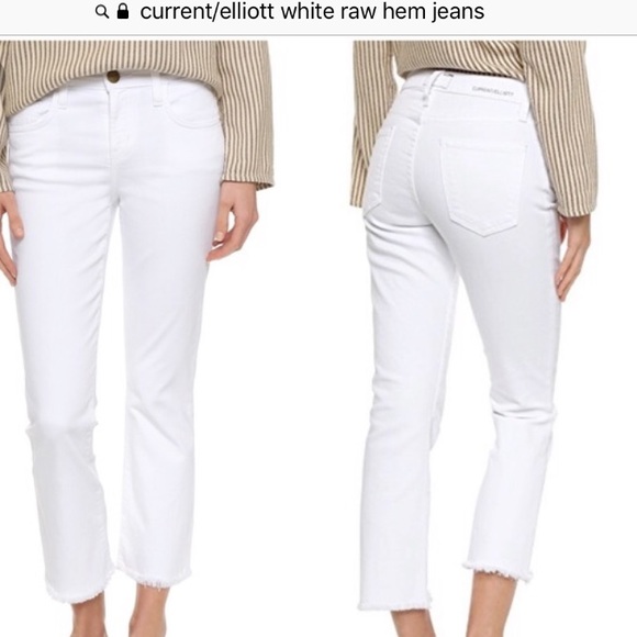 white cropped frayed jeans